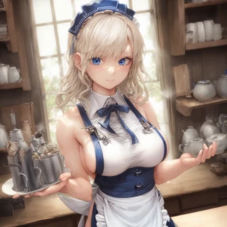 中长发, 卷发, 室内的, 乳头, 侧胸, 杰作, 裸体围裙